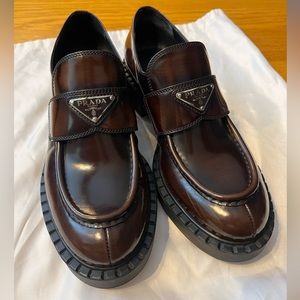 Prada Brushed Leather Loafers Size 39 1/2 WOMENS